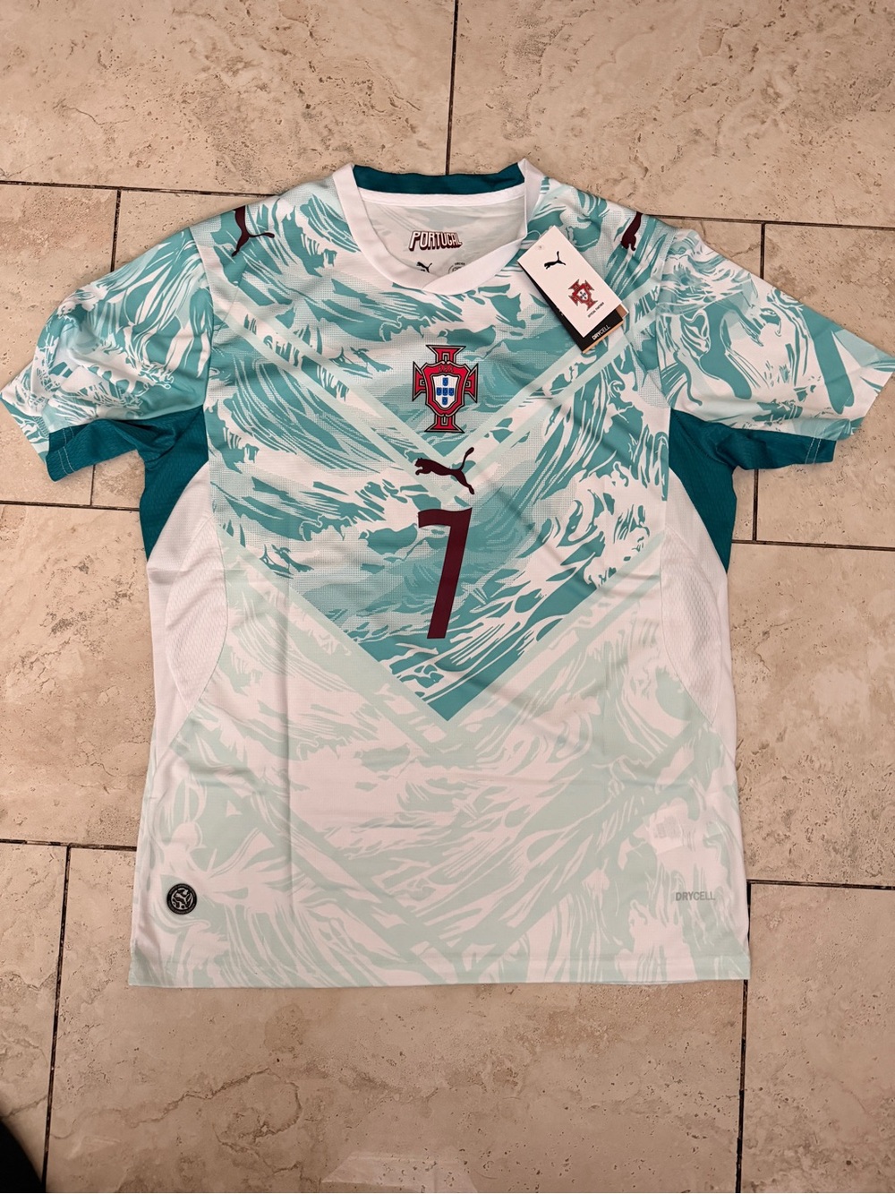 Puma Portugal Men's Teal White Football Jersey with #7